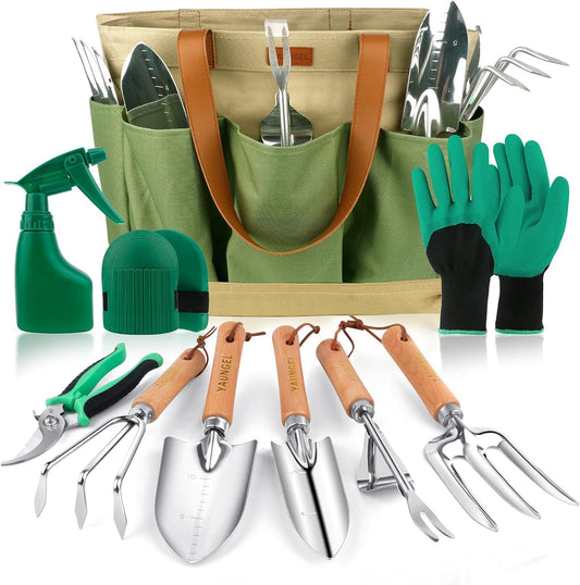 Gardening Tools Set of 10 Heavy Duty Stainless Steel Garden Tools